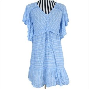 Umgee Striped Blue White V Neck Dress